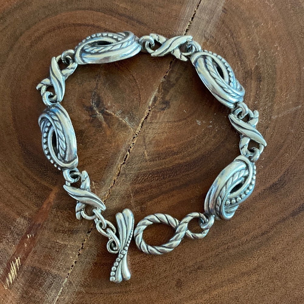 BRIGHTON vintage silver woven link bracelet with toggle clasp